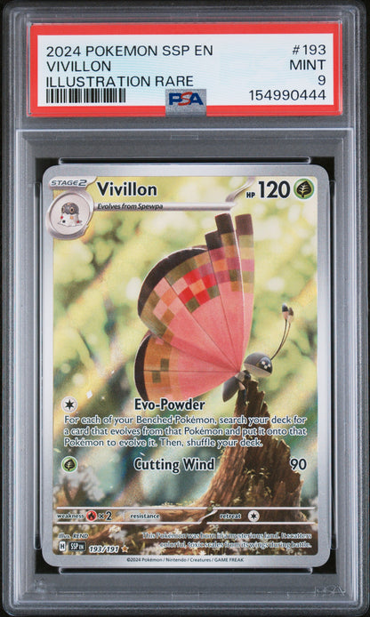 2024 POKEMON SSP EN-SURGING SPARKS VIVILLON ILLUSTRATION RARE #193 PSA 9 - Front