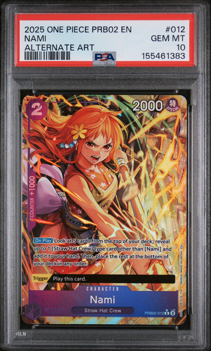 2025 ONE PIECE PRB02-PREMIUM BOOSTER -ONE PIECE CARD THE BEST- VOL.2 NAMI ALTERNATE ART #012 PSA 10 - Front