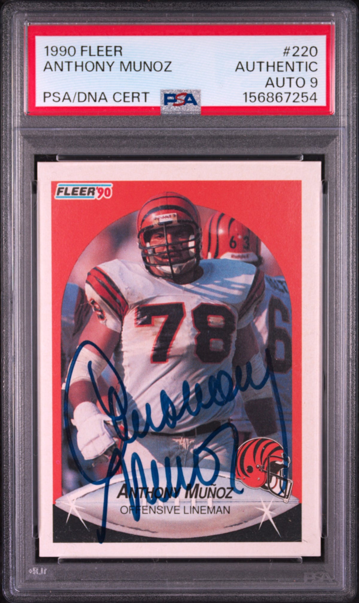 1990 FLEER ANTHONY MUNOZ #220 PSA AUTHENTIC/MINT 9 - Front