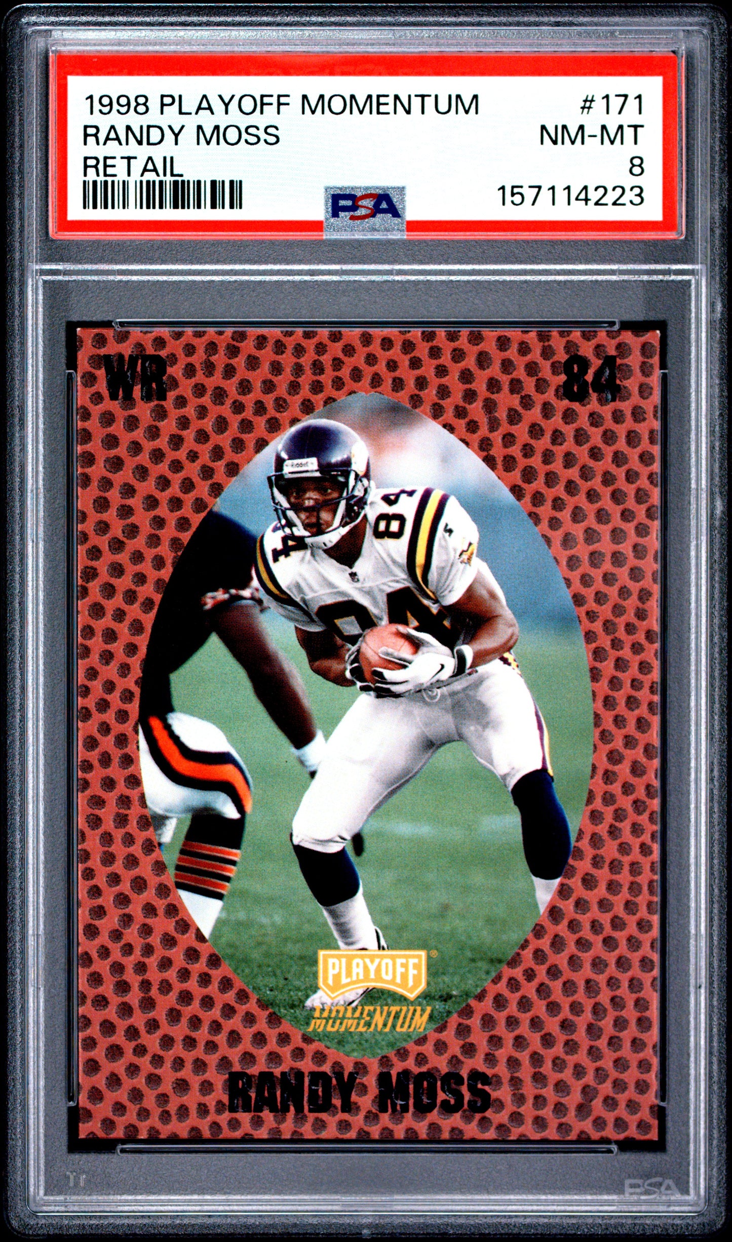 1998 PLAYOFF MOMENTUM RETAIL RANDY MOSS RETAIL #171 PSA 8 - Front