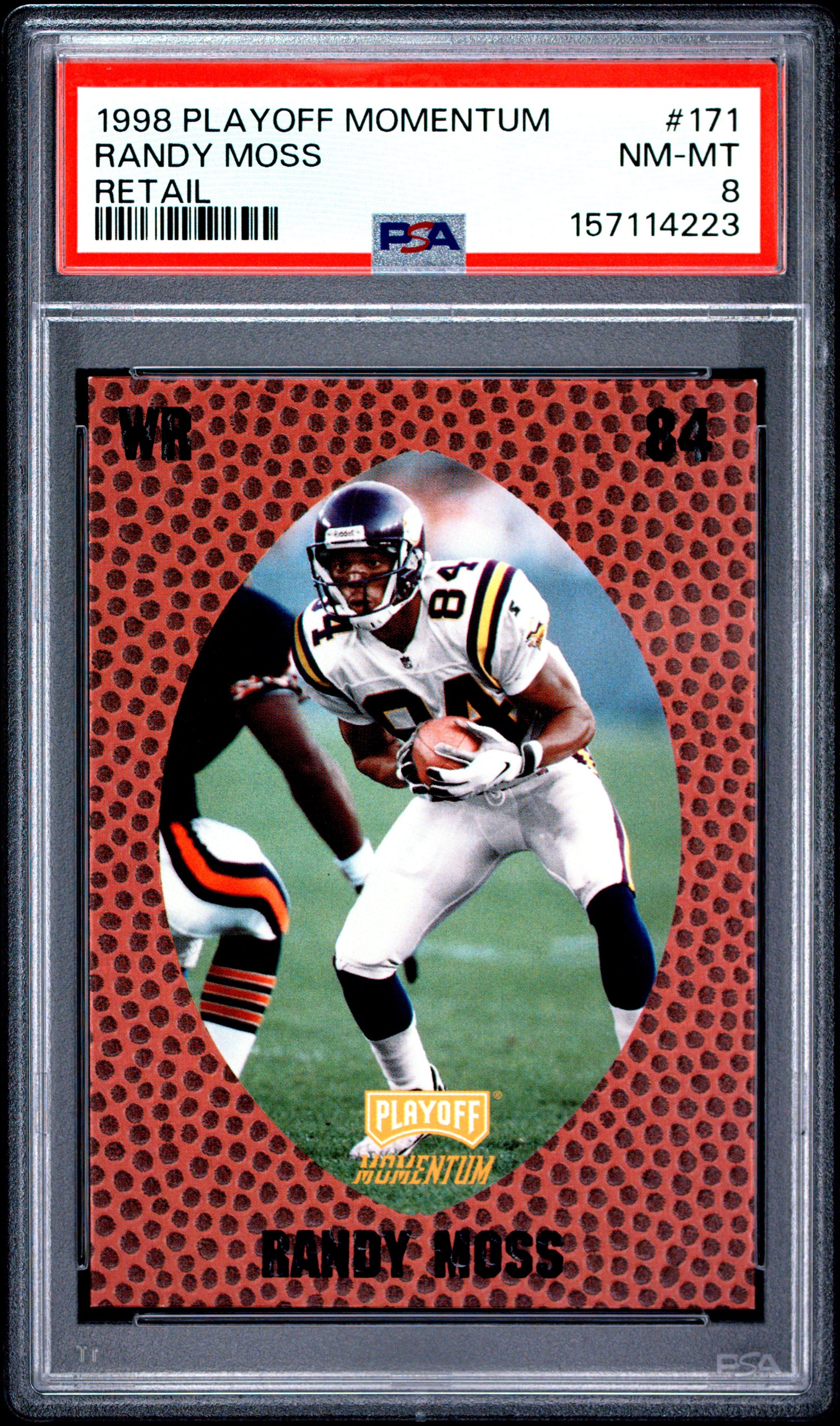 1998 PLAYOFF MOMENTUM RETAIL RANDY MOSS RETAIL #171 PSA 8 - Front