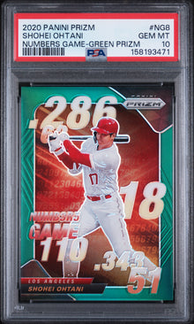 2020 PANINI PRIZM NUMBERS GAME SHOHEI OHTANI NUMBERS GAME-GREEN PRIZM #NG8 PSA 10 - Front