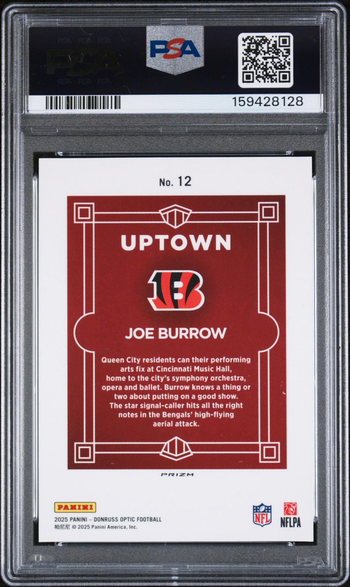 2025 PANINI DONRUSS OPTIC UPTOWN JOE BURROW #12 PSA 9 - Back