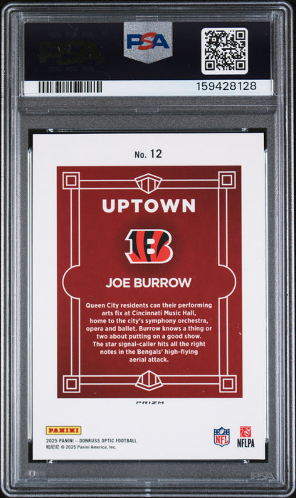 2025 PANINI DONRUSS OPTIC UPTOWN JOE BURROW #12 PSA 9 - Back