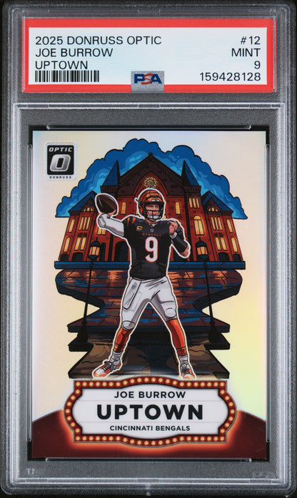2025 PANINI DONRUSS OPTIC UPTOWN JOE BURROW #12 PSA 9 - Front