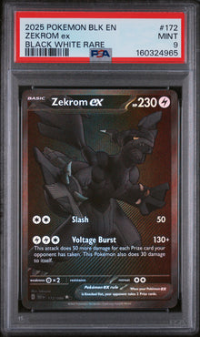 2025 POKEMON BLK EN-BLACK BOLT ZEKROM ex BLACK WHITE RARE #172 PSA 9 - Front