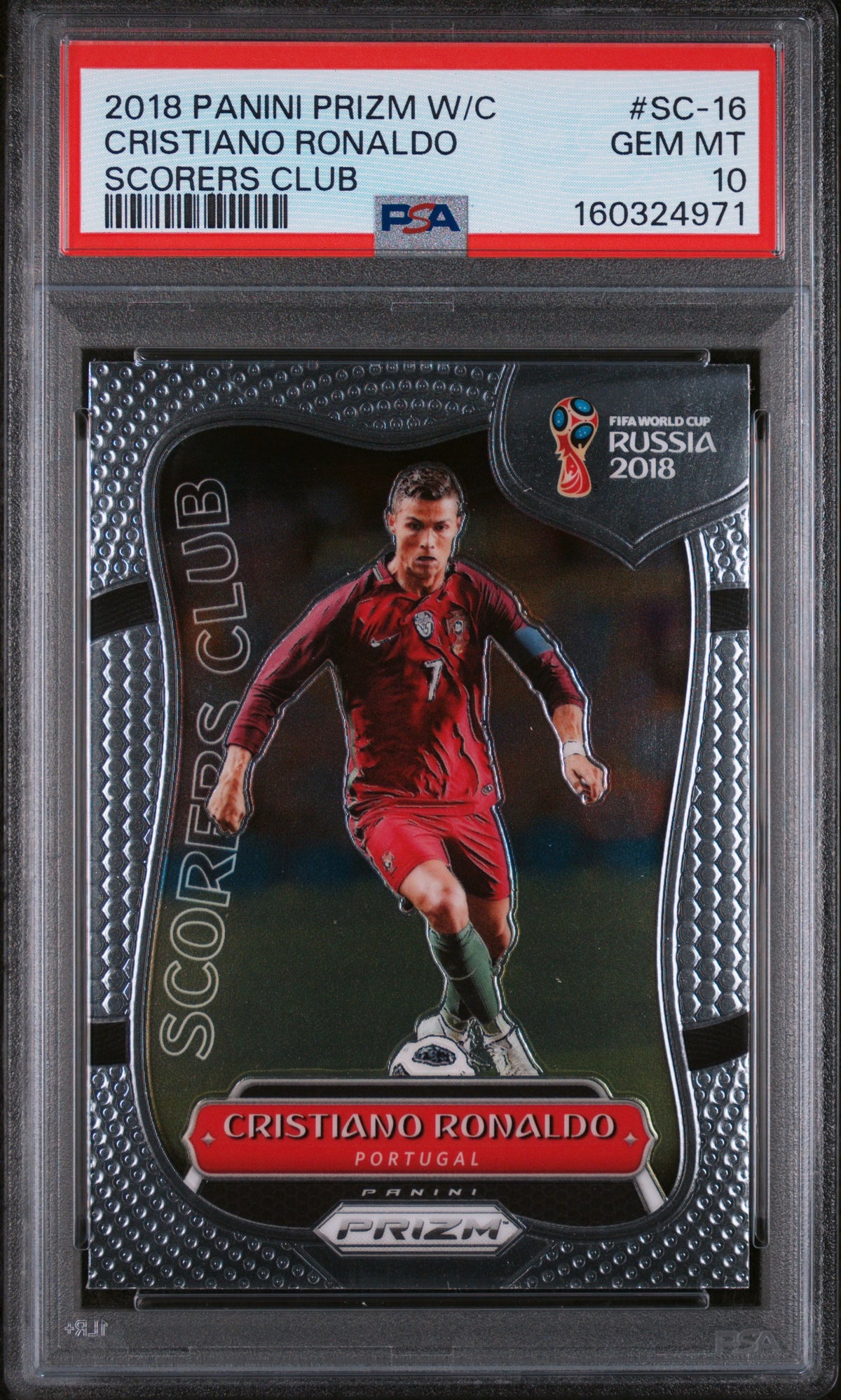 2018 PANINI PRIZM WORLD CUP SCORERS CLUB CRISTIANO RONALDO SCORERS CLUB #SC-16 PSA 10 - Front