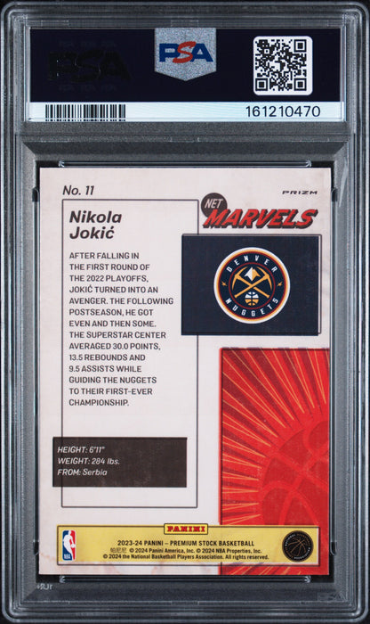 2023 PANINI HOOPS PREMIUM STOCK RETRO NET MARVELS NIKOLA JOKIC #11 PSA 10 - Back