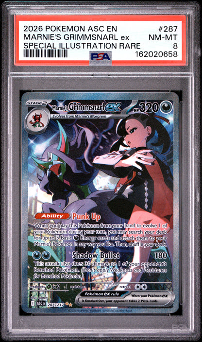 2026 POKEMON ASC EN-ASCENDED HEROES MARNIE'S GRIMMSNARL ex SPECIAL ILLUSTRATION RARE #287 PSA 8 - Front