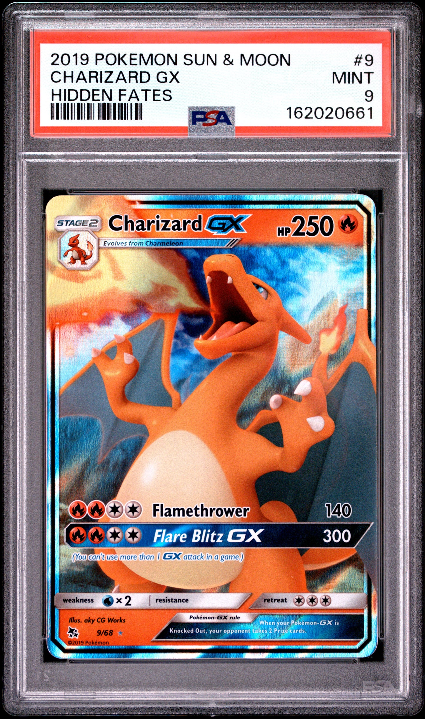 2019 POKEMON SUN & MOON HIDDEN FATES CHARIZARD GX HIDDEN FATES #9 PSA 9 - Front