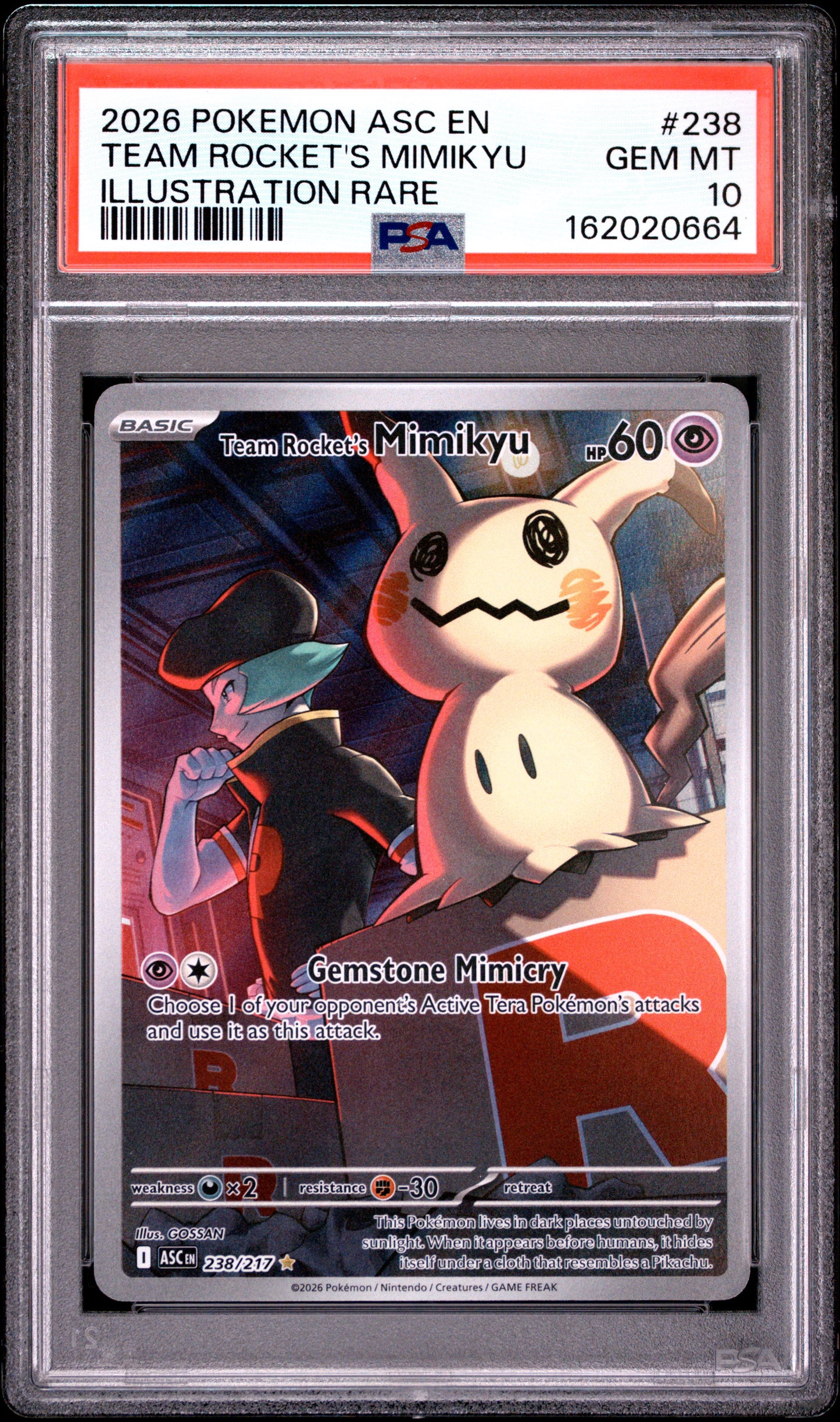 2026 POKEMON ASC EN-ASCENDED HEROES TEAM ROCKET'S MIMIKYU ILLUSTRATION RARE #238 PSA 10 - Front