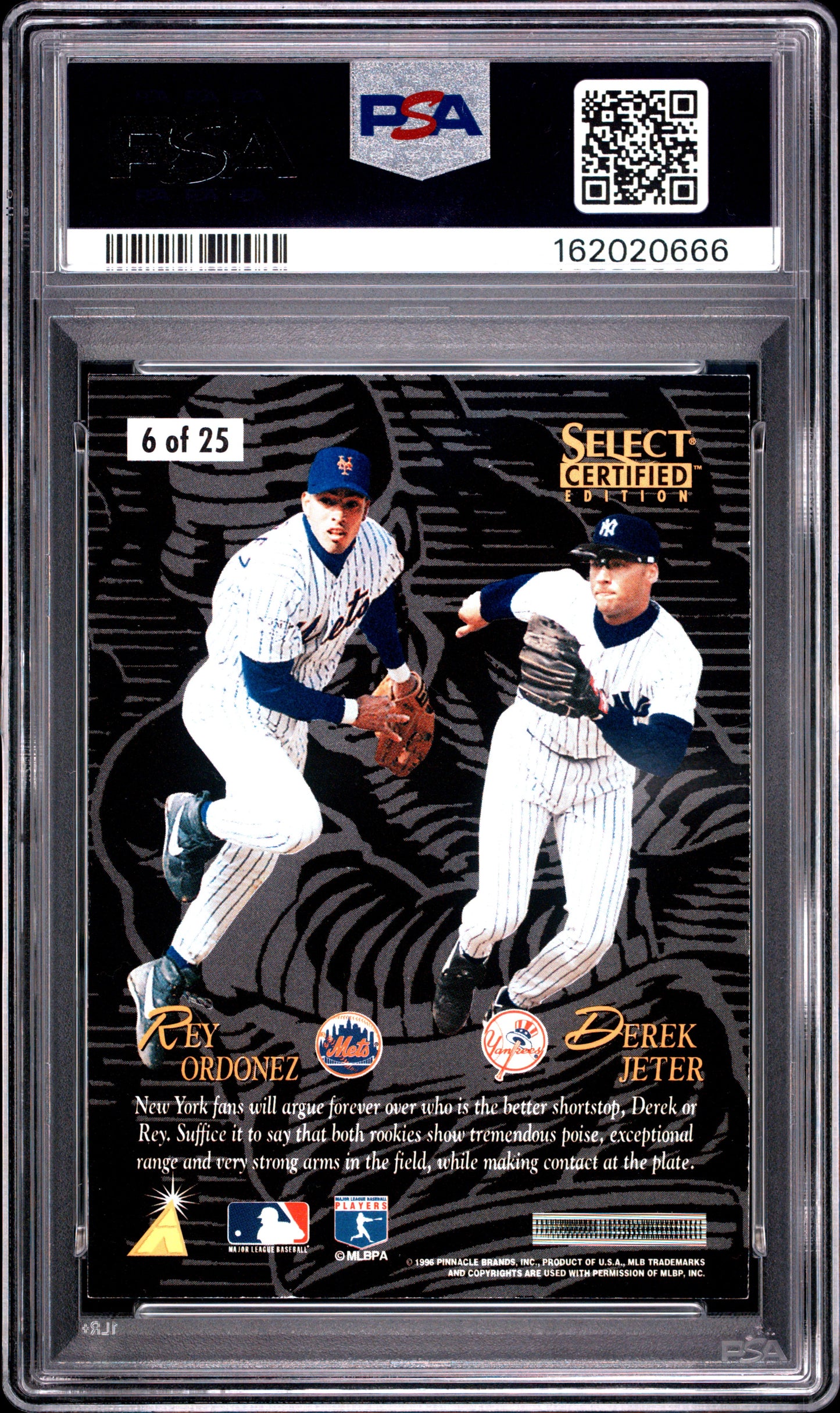 1996 SELECT CERTIFIED INTERLEAGUE PREVIEW D.JETER/R.ORDONEZ INTERLEAGUE PREVIEW #6 PSA 7 - Back