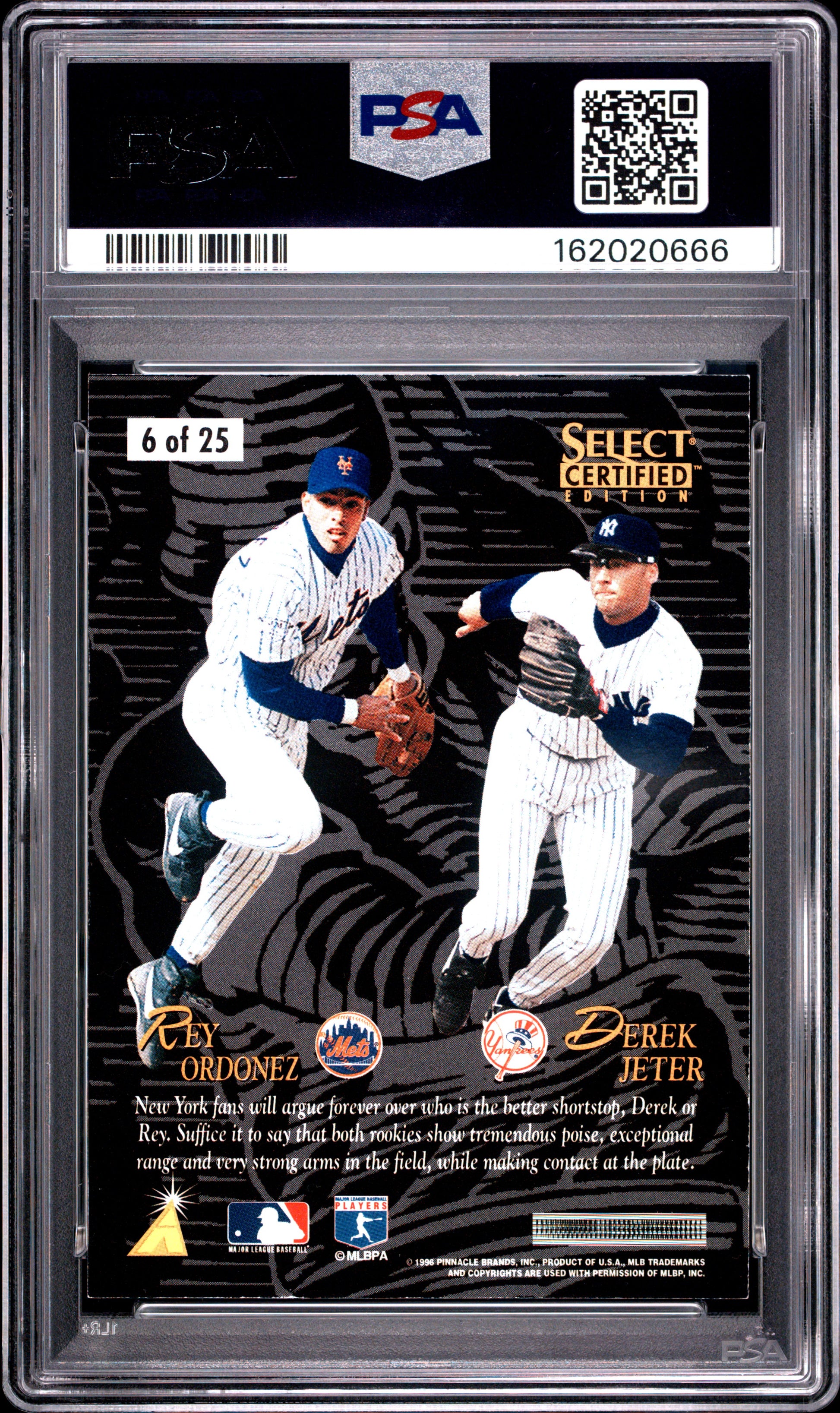 1996 SELECT CERTIFIED INTERLEAGUE PREVIEW D.JETER/R.ORDONEZ INTERLEAGUE PREVIEW #6 PSA 7 - Back