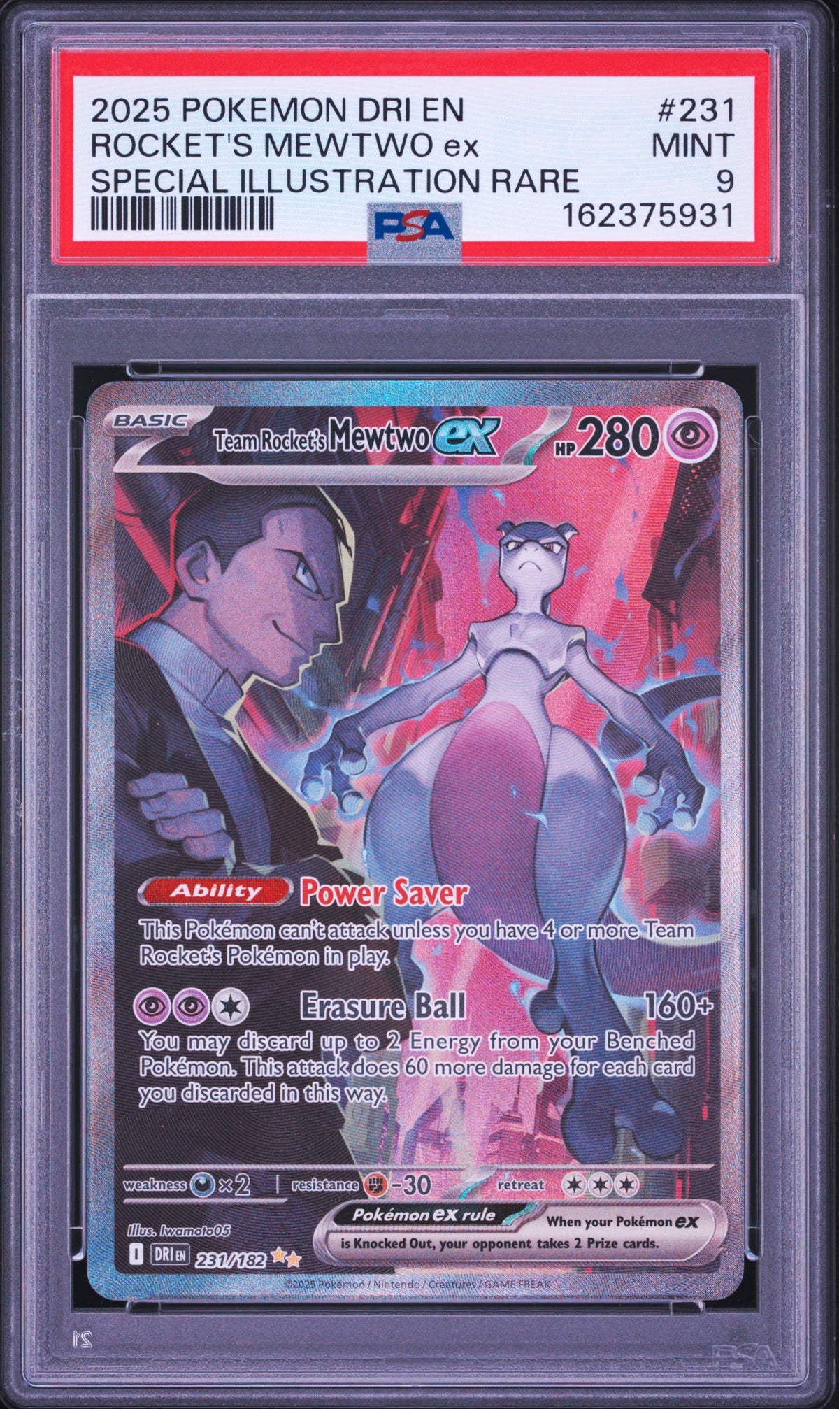 2025 POKEMON DRI EN-DESTINED RIVALS ROCKET'S MEWTWO ex SPECIAL ILLUSTRATION RARE #231 PSA 9 - Front