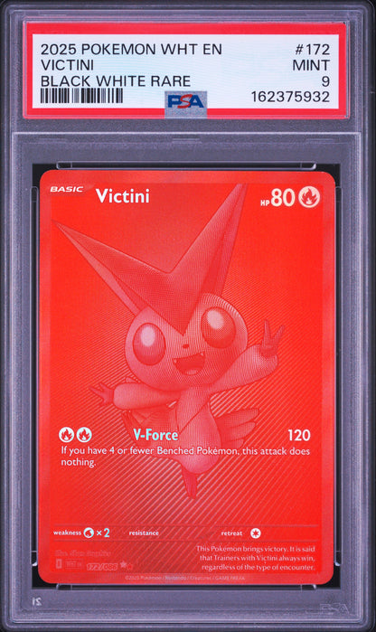 2025 POKEMON WHT EN-WHITE FLARE VICTINI BLACK WHITE RARE #172 PSA 9 - Front