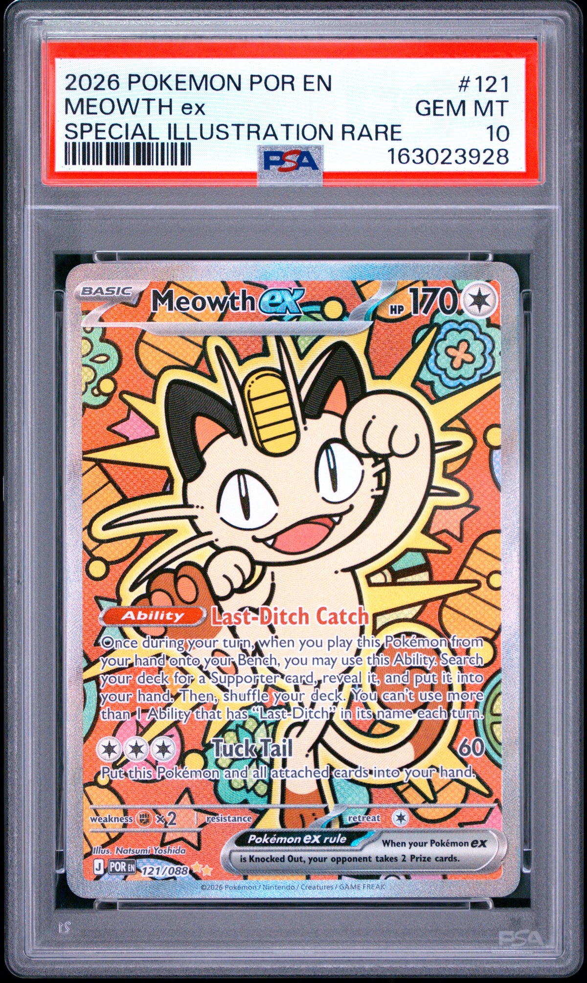 2026 POKEMON POR EN-PERFECT ORDER MEOWTH ex SPECIAL ILLUSTRATION RARE #121 PSA 10 - Front