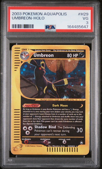 2003 POKEMON AQUAPOLIS UMBREON-HOLO #H29 PSA 3 - Front