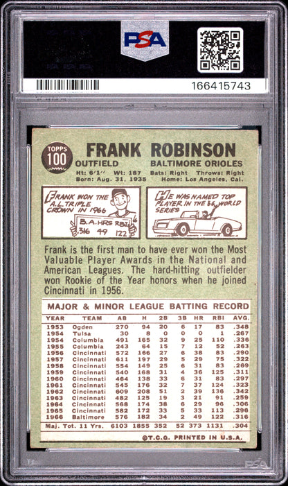 1967 TOPPS FRANK ROBINSON #100 PSA 3 - Back