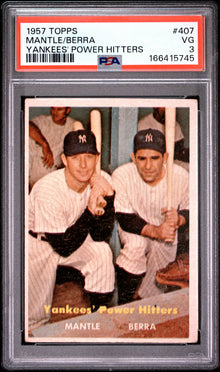 1957 TOPPS MANTLE/BERRA YANKEES' POWER HITTERS #407 PSA 3 - Front