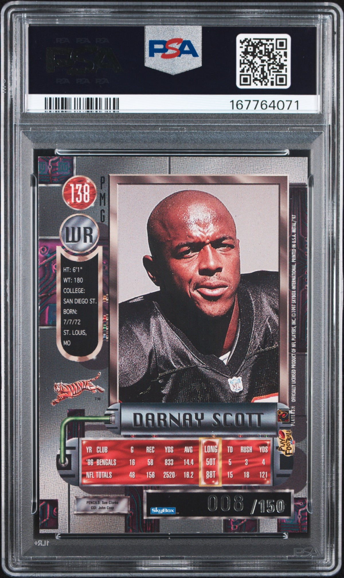 1997 METAL UNIVERSE DARNAY SCOTT PRECIOUS METAL GEMS-GREEN #138 PSA 6 - Back