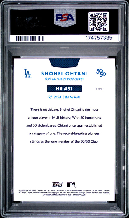 2024 TOPPS 50/50 SHOHEI OHTANI SHOHEI OHTANI #102 PSA 8 - Back