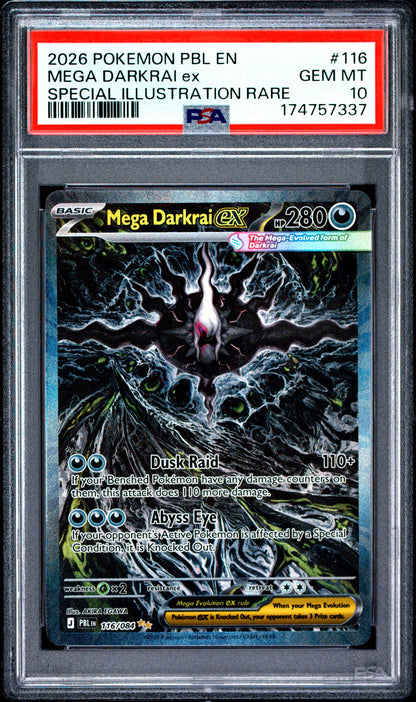 2026 POKEMON PBL EN-PITCH BLACK MEGA DARKRAI ex SPECIAL ILLUSTRATION RARE #116 PSA 10 - Front