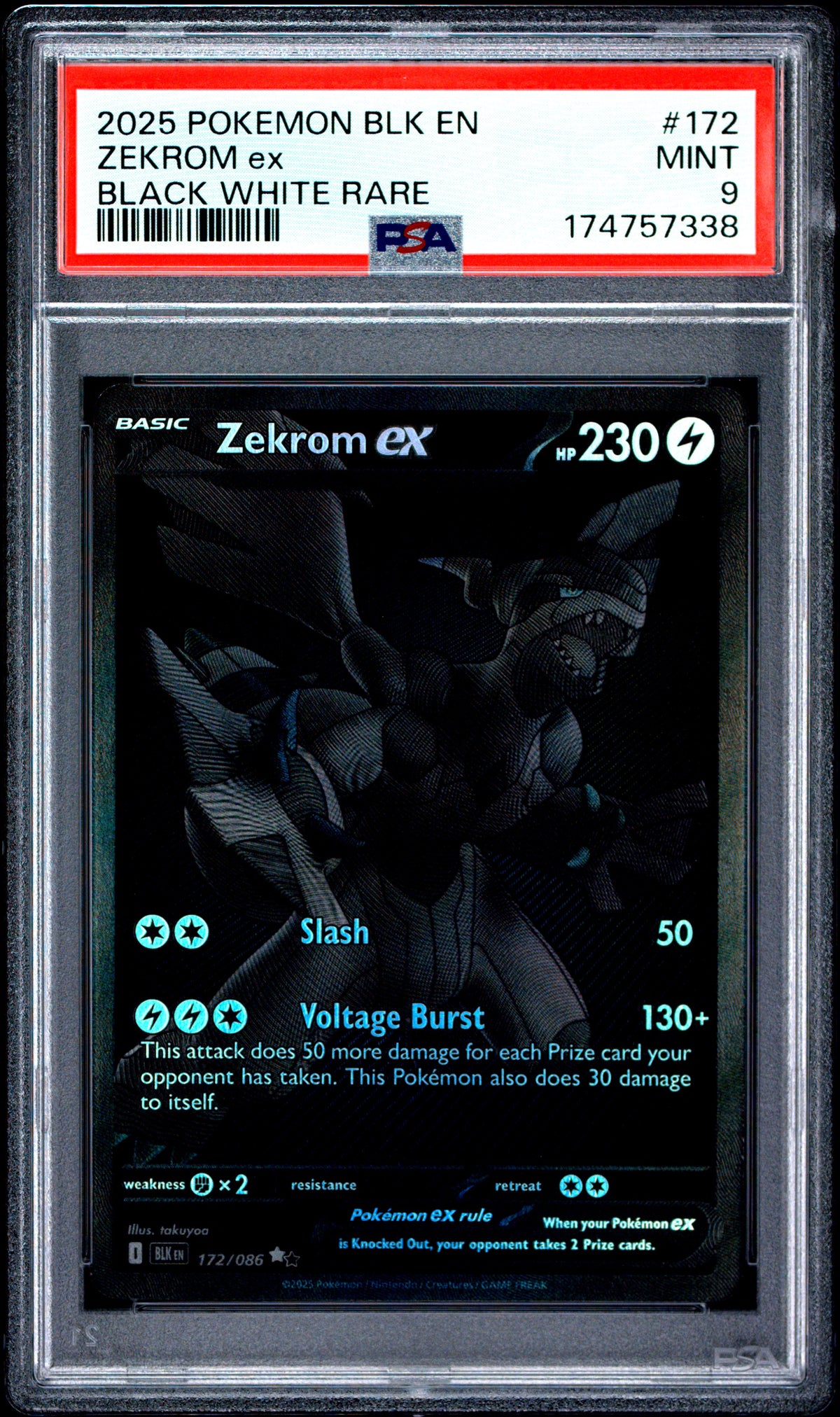 2025 POKEMON BLK EN-BLACK BOLT ZEKROM ex BLACK WHITE RARE #172 PSA 9 - Front