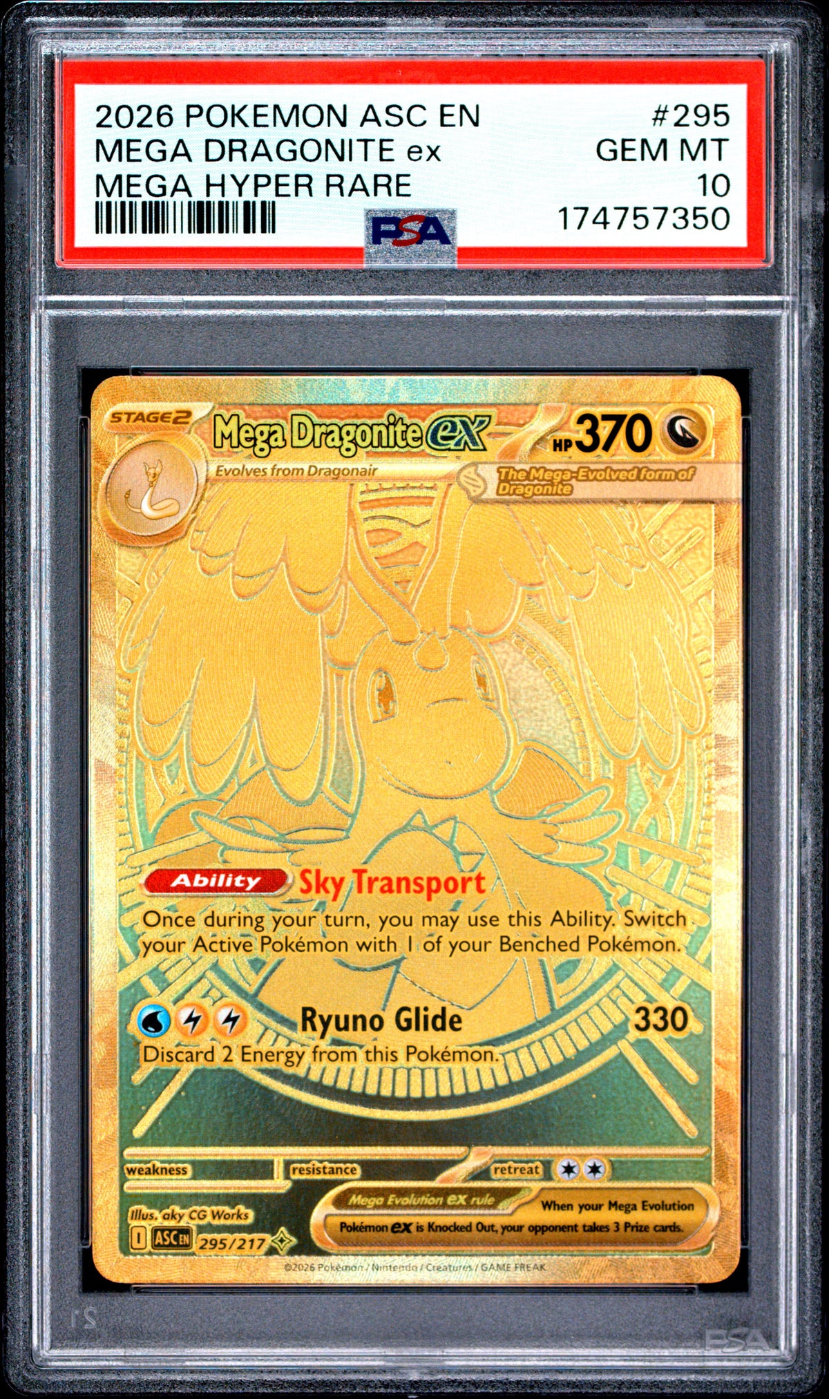 2026 POKEMON ASC EN-ASCENDED HEROES MEGA DRAGONITE ex MEGA HYPER RARE #295 PSA 10 - Front