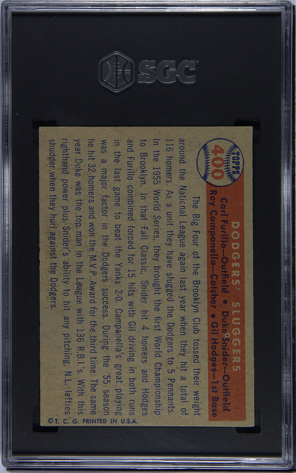 1957 Topps Dodgers Sluggers #400 SGC 5 - Back