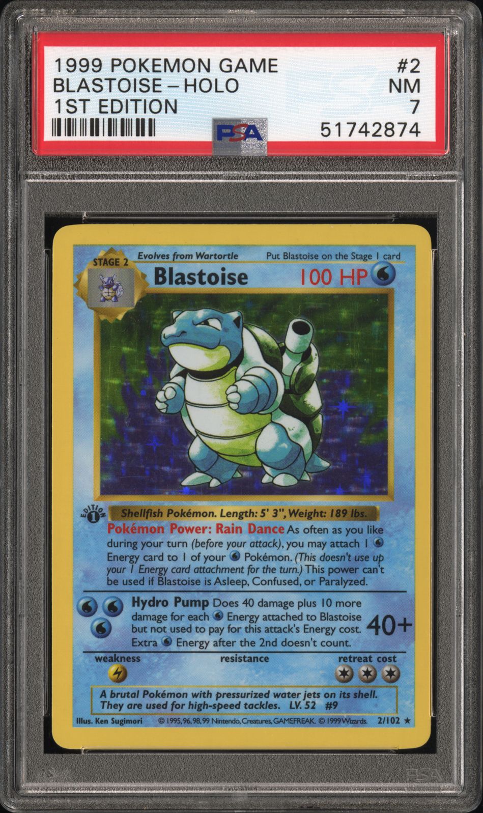 1999 POKEMON GAME BLASTOISE-HOLO 1ST EDITION #2 PSA 7 - Front