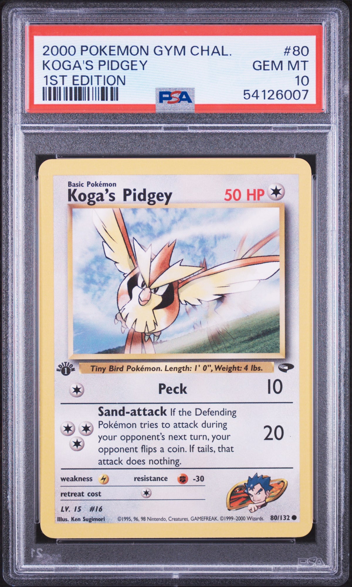 2000 POKEMON GYM CHALLENGE KOGA'S PIDGEY 1ST EDITION #80 PSA 10 - Front
