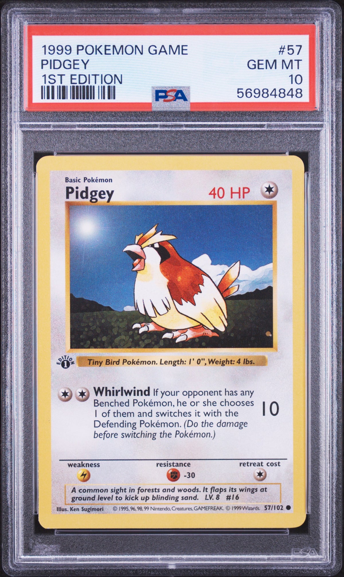 1999 POKEMON GAME PIDGEY 1ST EDITION #57 PSA 10 - Front