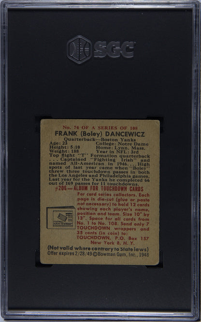 1948 Bowman Frank Dancewicz #74 SGC 1.5 - Back