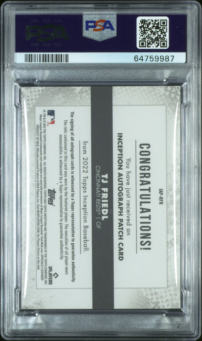2022 TOPPS INCEPTION INCEPTION AUTOGRAPHED PATCH TJ FRIEDL INCEPTION AU.PAT-GRN. #IAPRFR PSA 9/GEM MT 10 - Back