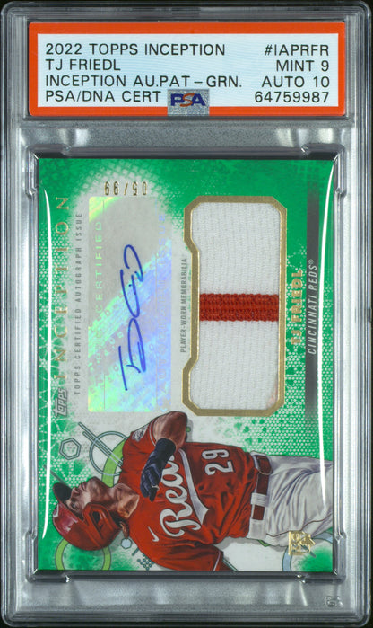 2022 TOPPS INCEPTION INCEPTION AUTOGRAPHED PATCH TJ FRIEDL INCEPTION AU.PAT-GRN. #IAPRFR PSA 9/GEM MT 10 - Front