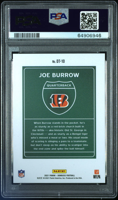 2021 PANINI DONRUSS DOWNTOWN JOE BURROW DOWNTOWN! #DT-10 PSA 10 - Back