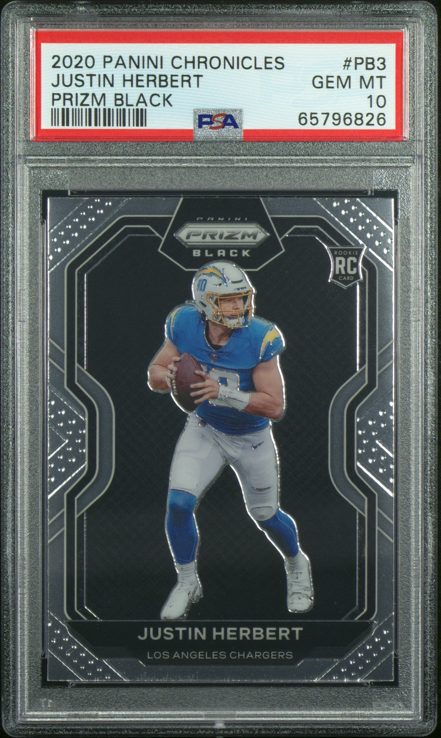 2020 PANINI CHRONICLES PRIZM BLACK JUSTIN HERBERT PRIZM BLACK #PB3 PSA 10 - Front