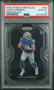 2020 PANINI CHRONICLES PRIZM BLACK JUSTIN HERBERT PRIZM BLACK #PB3 PSA 10 - Front