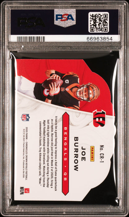 2020 PANINI CHRONICLES CROWN ROYALE JOE BURROW CROWN ROYALE-RED #CR1 PSA 10 - Back