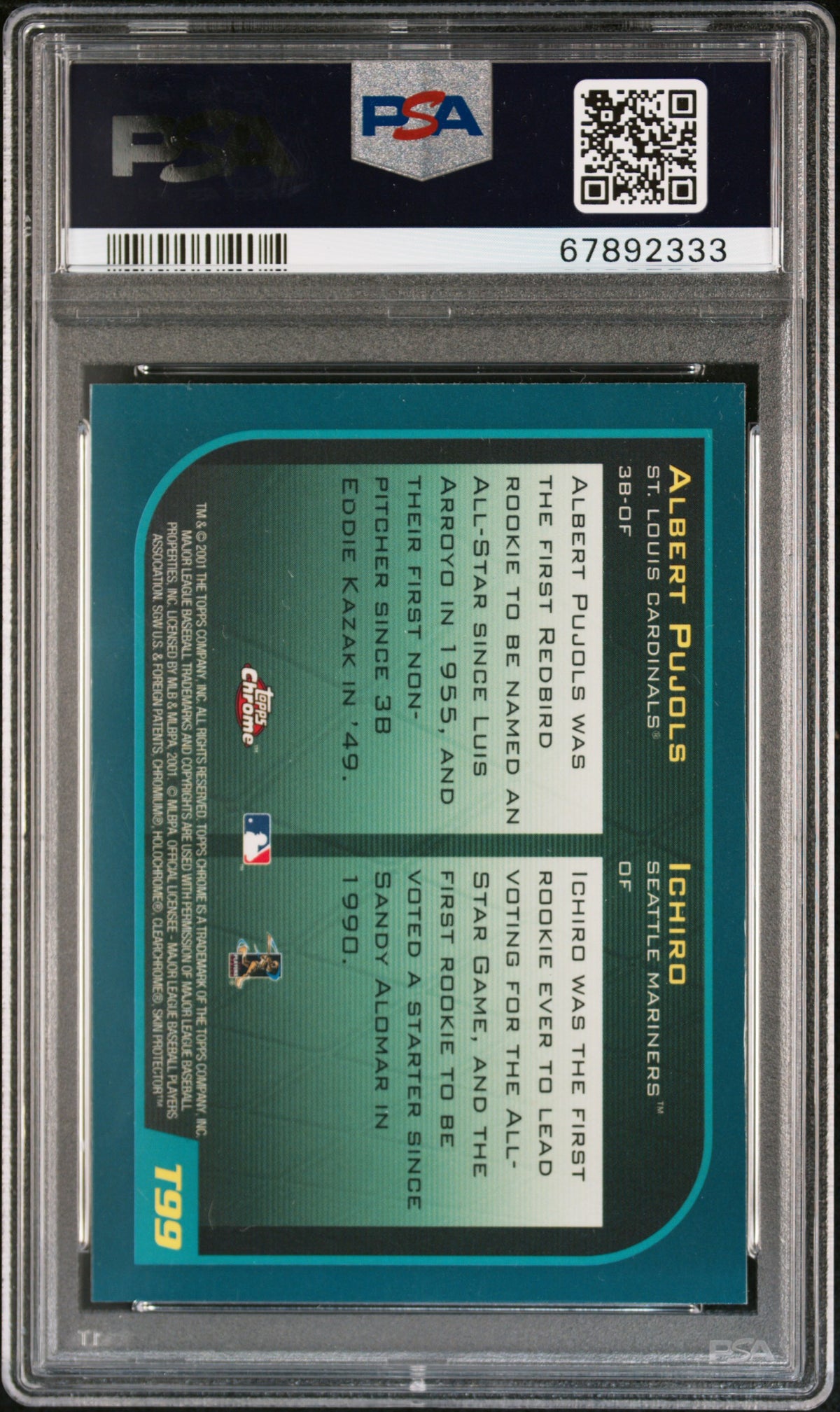 2001 TOPPS CHROME TRADED ICHIRO/A.PUJOLS #T99 PSA 9 - Back