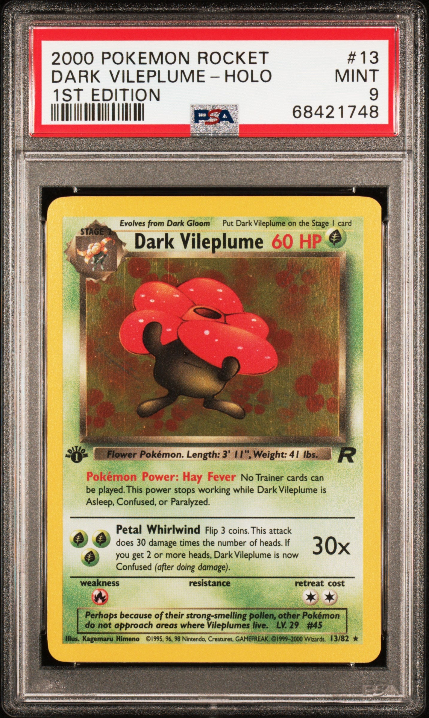 2000 POKEMON ROCKET DARK VILEPLUME-HOLO 1ST EDITION #13 PSA 9 - Front