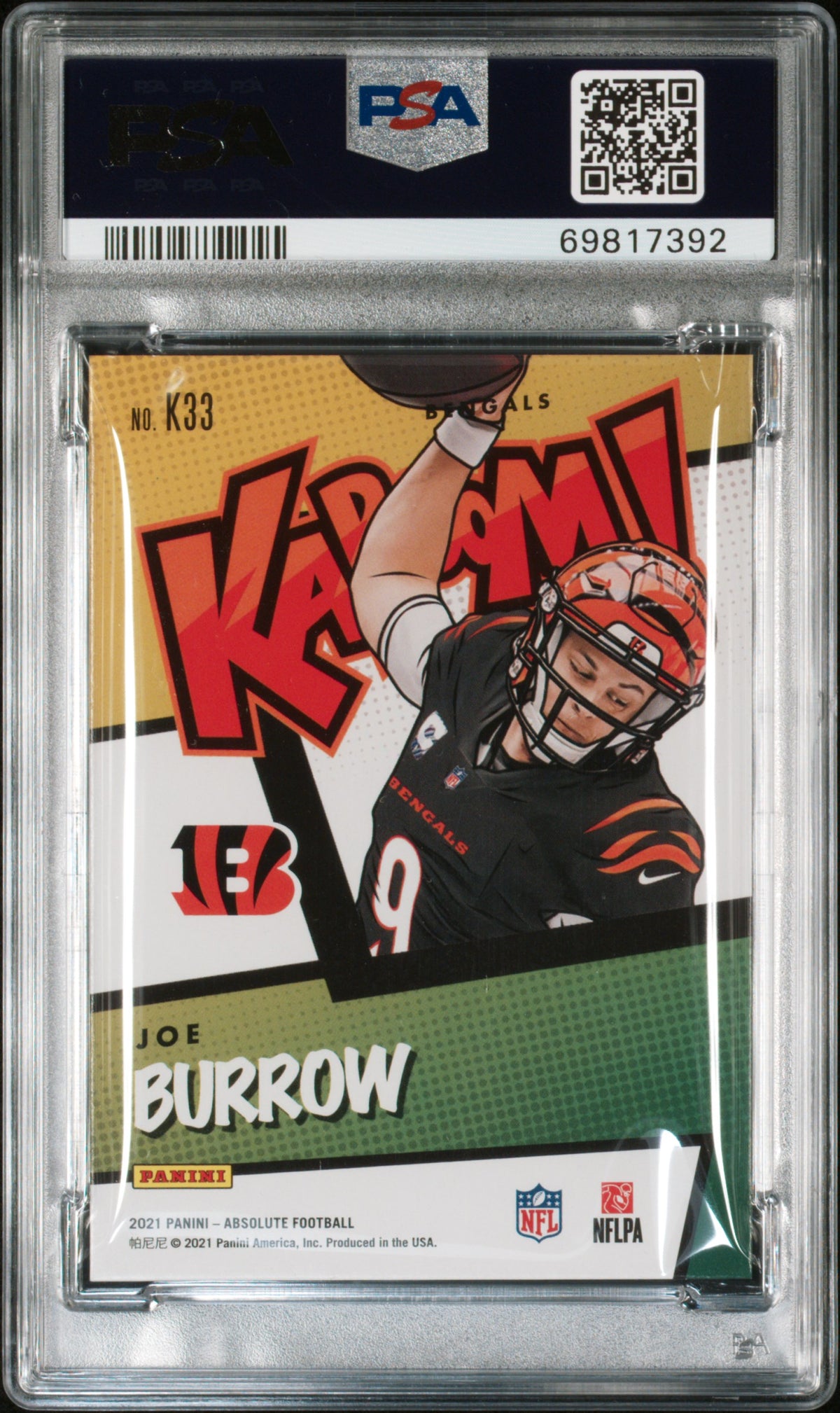 2021 PANINI ABSOLUTE KABOOM! JOE BURROW KABOOM! #K33 PSA 9 - Back