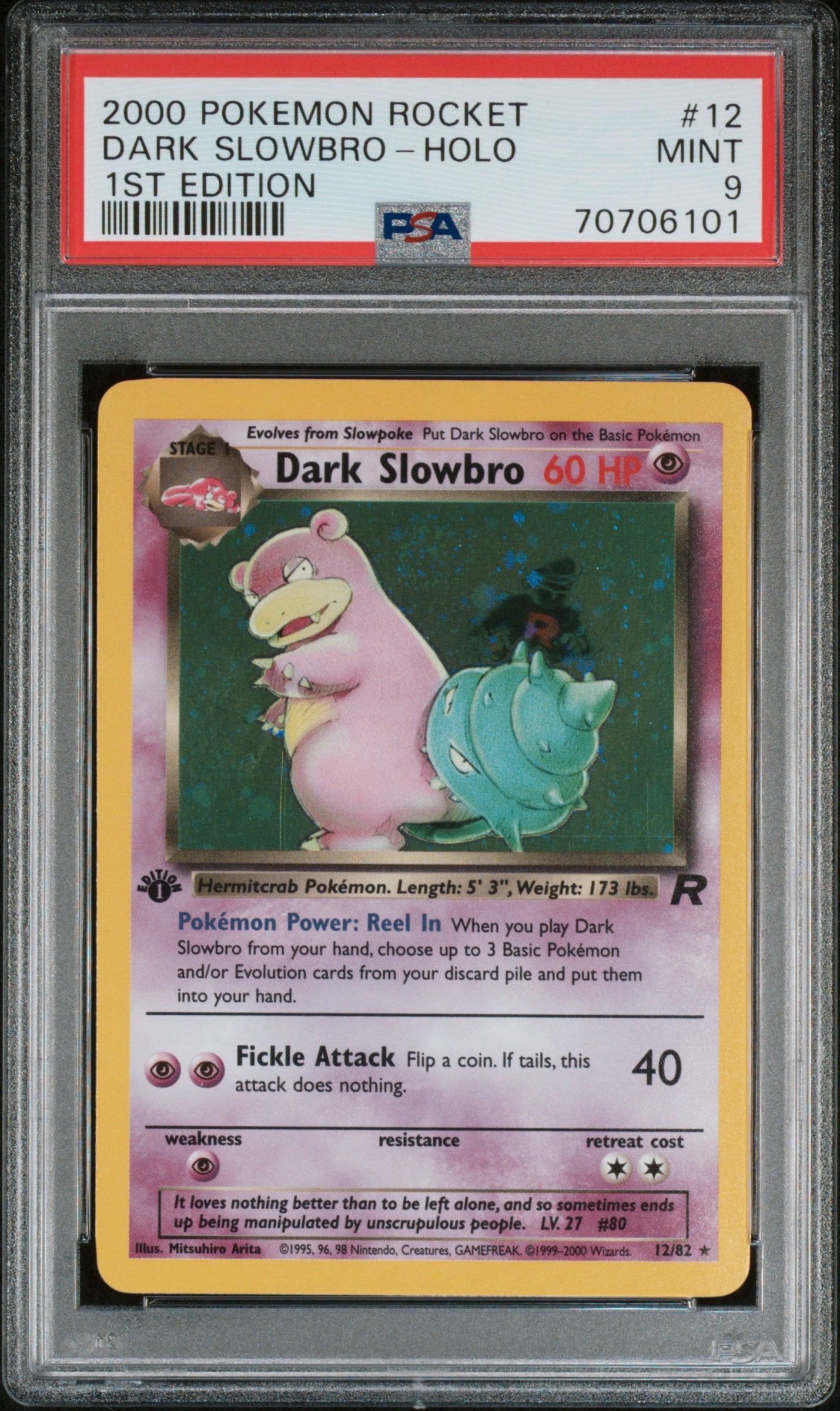 2000 POKEMON ROCKET DARK SLOWBRO-HOLO 1ST EDITION #12 PSA 9 - Front