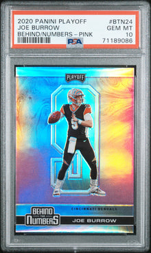 2020 PANINI PLAYOFF BEHIND THE NUMBERS JOE BURROW BEHIND/NUMBERS-PINK #BTN24 PSA 10 - Front