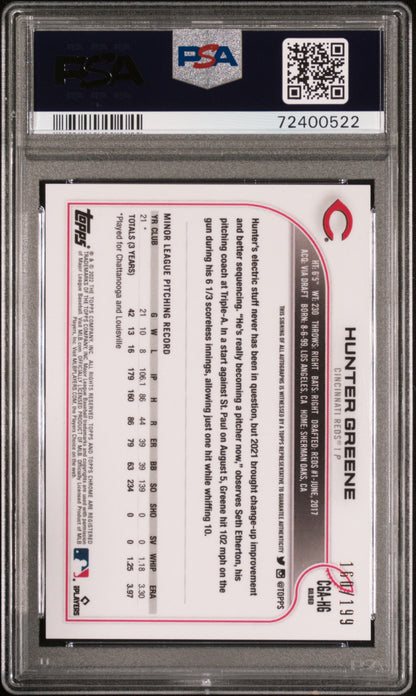 2022 TOPPS GILDED COLLECTION TOPPS CHROME CAST IN GOLD AUTOGRAPHS HUNTER GREENE T/C CAST IN GOLD AUTO. #CGAHG PSA 10/GEM MT 10 - Back