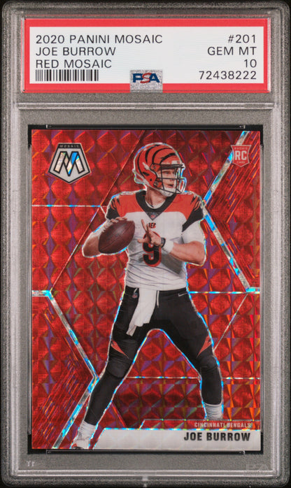 2020 PANINI MOSAIC JOE BURROW RED MOSAIC #201 PSA 10 - Front