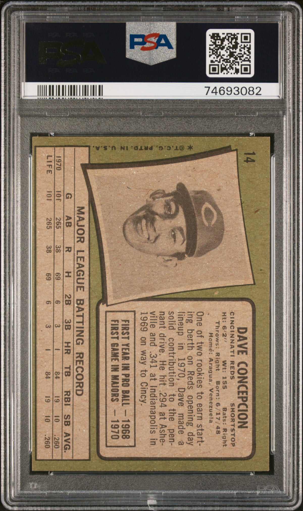 1971 TOPPS DAVE CONCEPCION #14 PSA 3/MINT 9 - Back