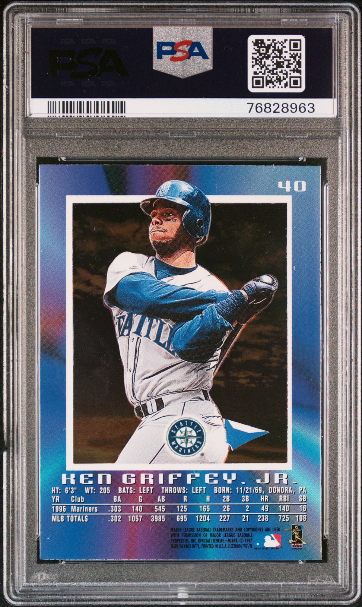 1997 SKYBOX E-X 2000 KEN GRIFFEY JR. #40 PSA 8 - Back