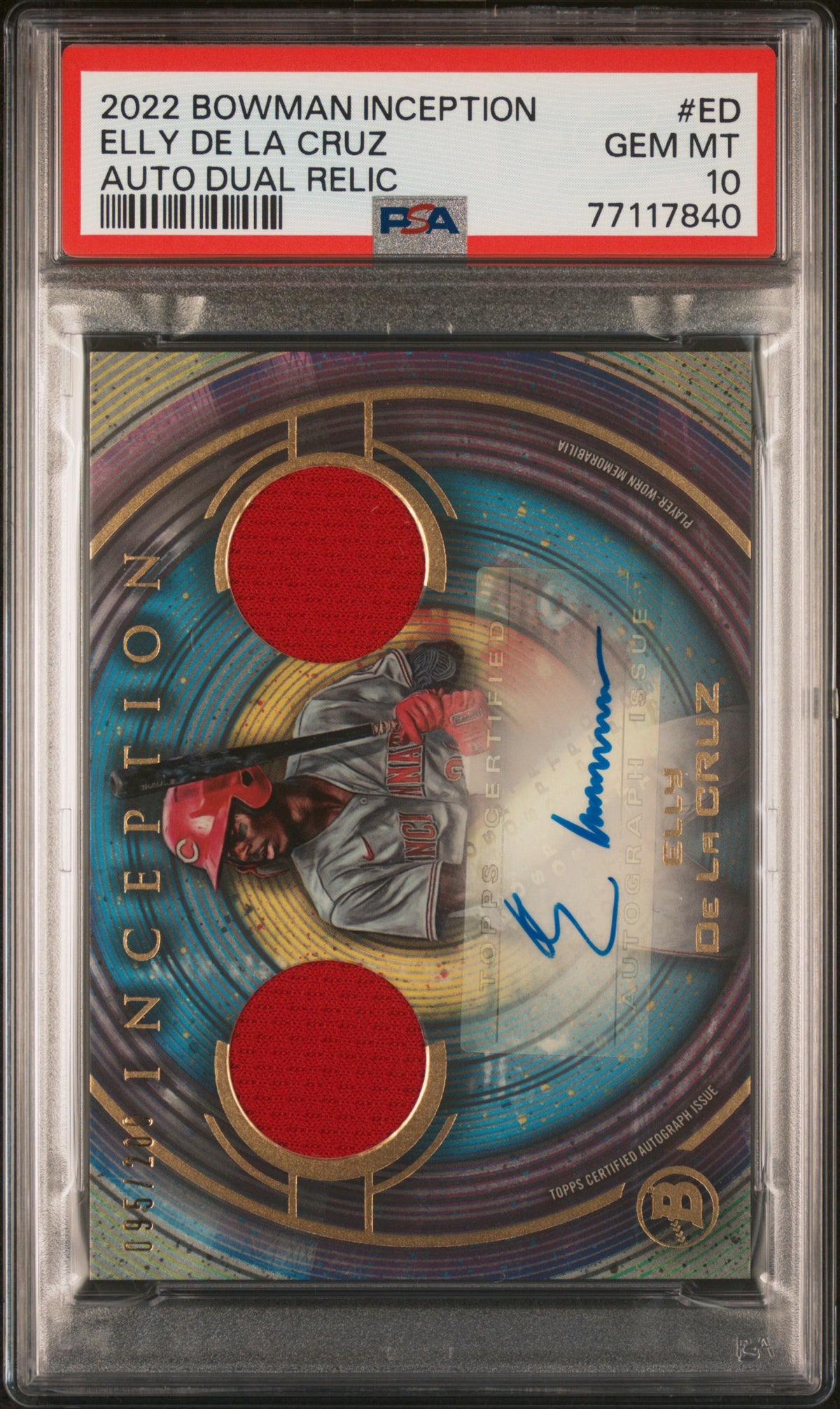 2022 BOWMAN INCEPTION AUTOGRAPH DUAL RELICS ELLY DE LA CRUZ AUTO DUAL RELIC #ED PSA 10 - Front