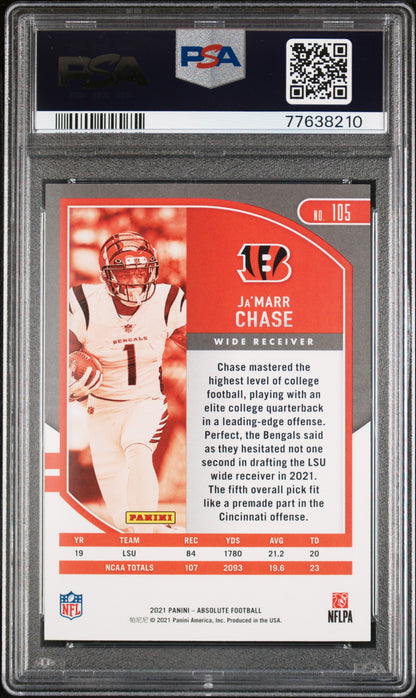 2021 PANINI ABSOLUTE Ja'MARR CHASE RED SQUARES #105 PSA 10 - Back